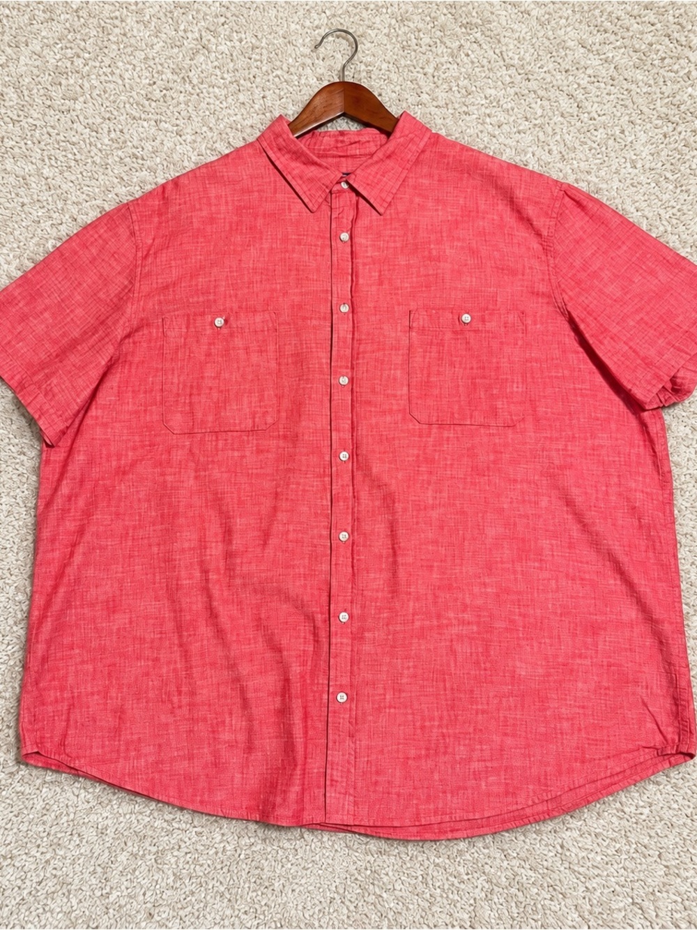 The Foundry Supply Co 3XLT Coral Button Down Shirt Big & Tall Short Sleeve
